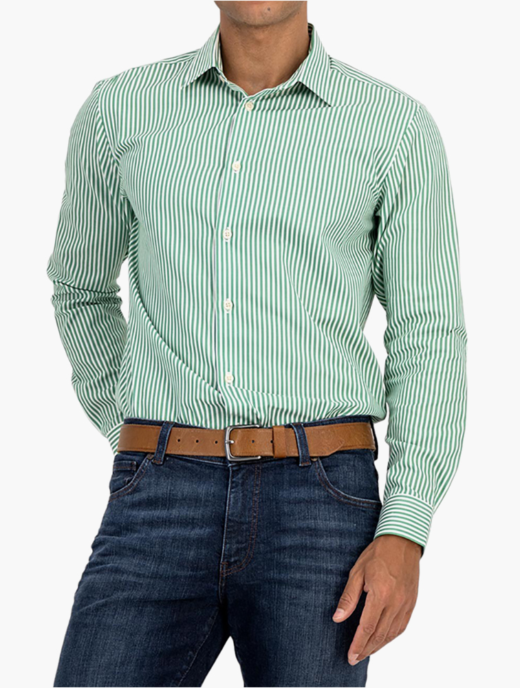 MyRunway | Shop Woolworths Green Bold Striped Regular Fit Shirt